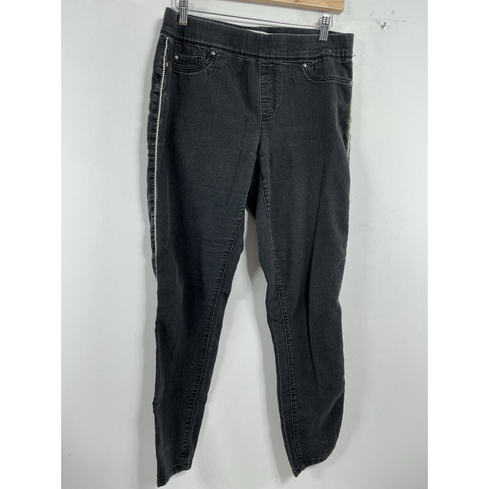 Womans Denim Co Pull On Black Jeans Size 8 Pearl Accent Waist 30 Inch 0268/E-5